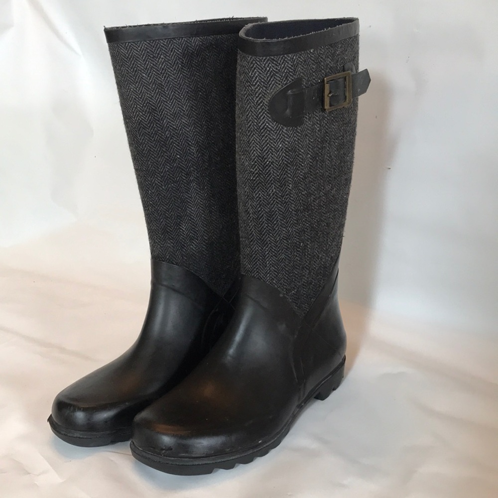Woman's Tweed Knee length Waterproof Rain Boots